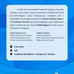 UFAL entrega Títulos Honoríficos para Docentes da EENF em 08 de maio de 2025, às 16h00m, no auditório da Reitoria da UFAL